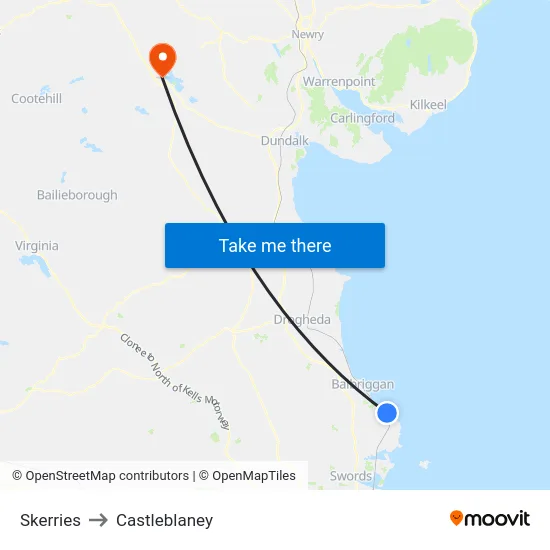 Skerries to Castleblaney map