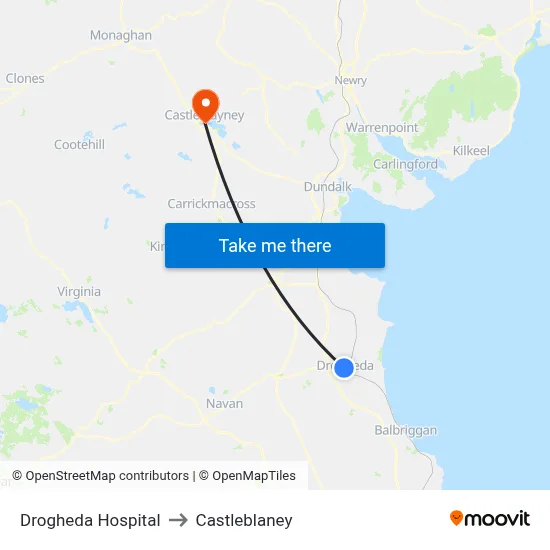 Drogheda Hospital to Castleblaney map