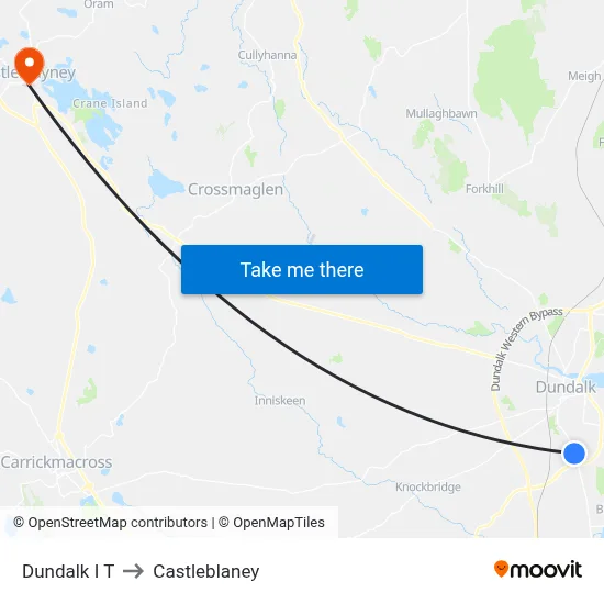 Dundalk I T to Castleblaney map