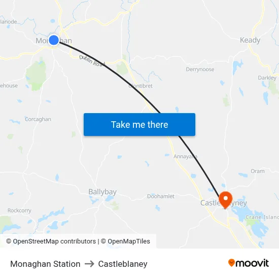 Monaghan Station to Castleblaney map