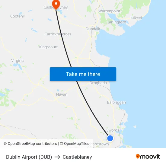 Dublin Airport (DUB) to Castleblaney map