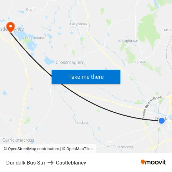 Dundalk Bus Stn to Castleblaney map