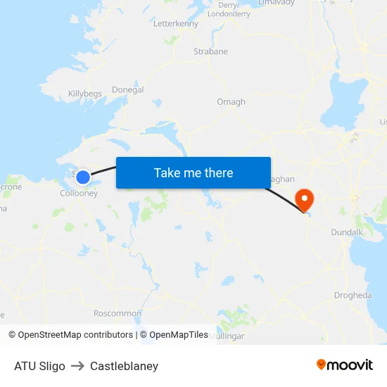 ATU Sligo to Castleblaney map