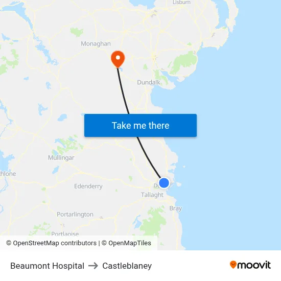 Beaumont Hospital to Castleblaney map