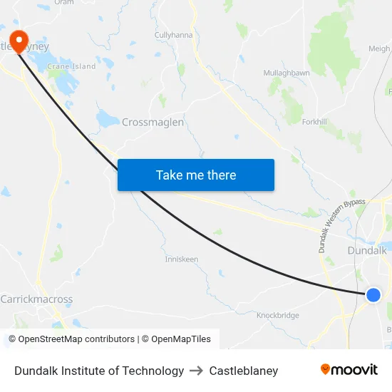 Dundalk Institute of Technology to Castleblaney map