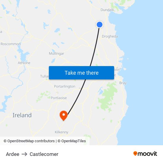 Ardee to Castlecomer map