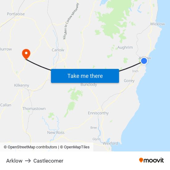 Arklow to Castlecomer map