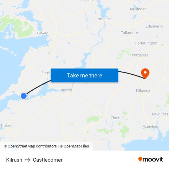 Kilrush to Castlecomer map