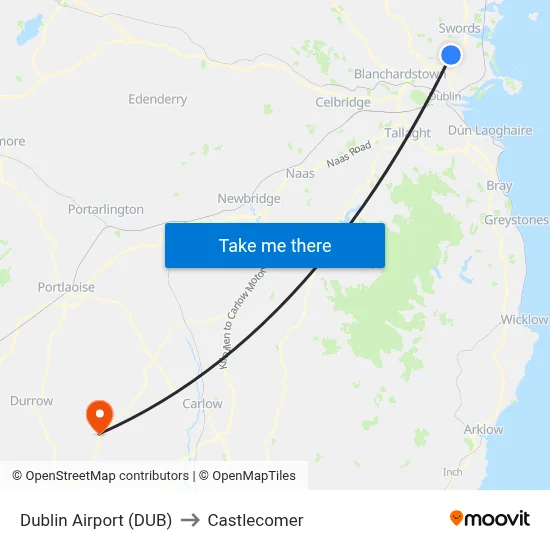 Dublin Airport (DUB) to Castlecomer map
