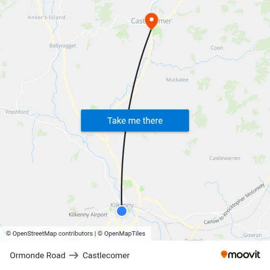 Ormonde Road to Castlecomer map