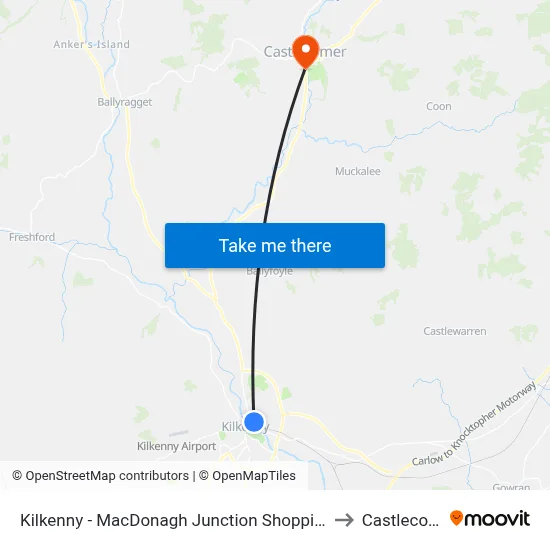 Kilkenny - MacDonagh Junction Shopping Centre to Castlecomer map