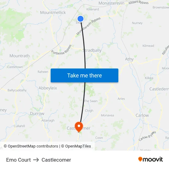 Emo Court to Castlecomer map