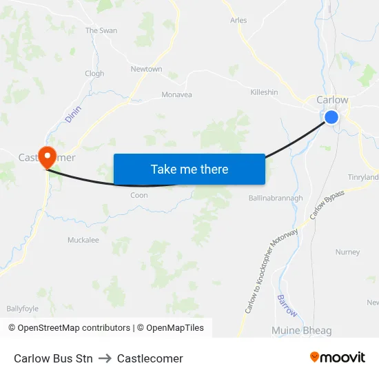Carlow Bus Stn to Castlecomer map