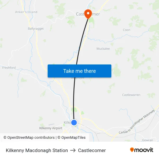 Kilkenny Macdonagh Station to Castlecomer map