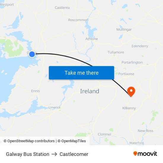 Galway Bus Station to Castlecomer map