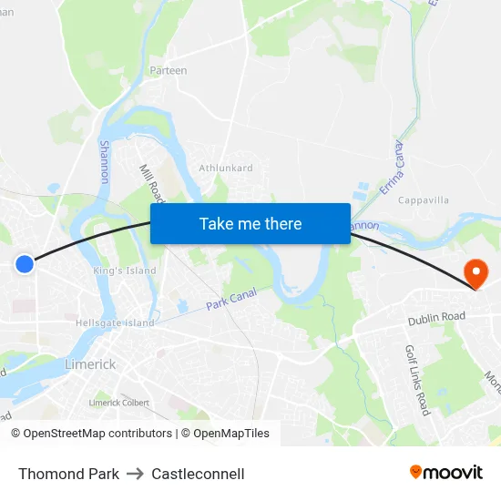 Thomond Park to Castleconnell map