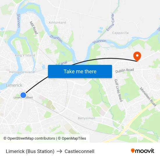 Limerick (Bus Station) to Castleconnell map