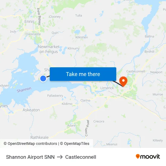 Shannon Airport SNN to Castleconnell map