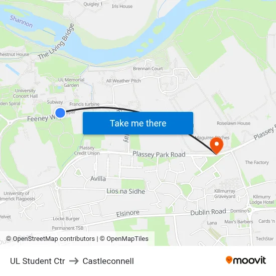 UL Student Ctr to Castleconnell map