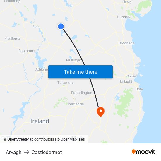 Arvagh to Castledermot map