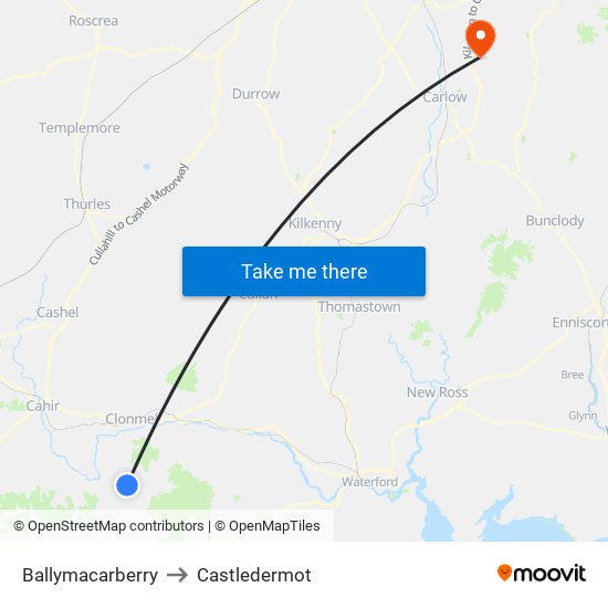 Ballymacarberry to Castledermot map