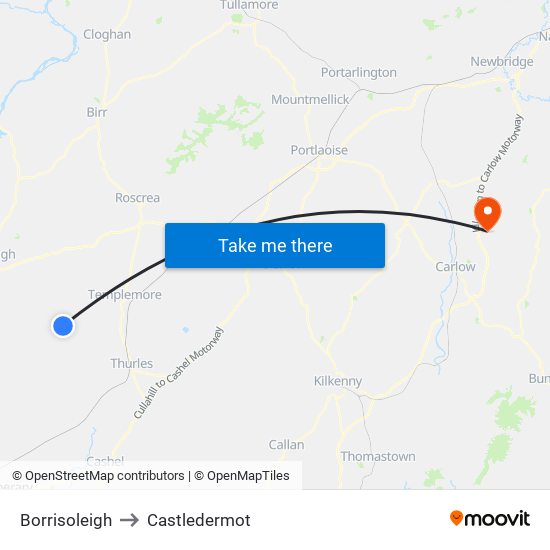 Borrisoleigh to Castledermot map