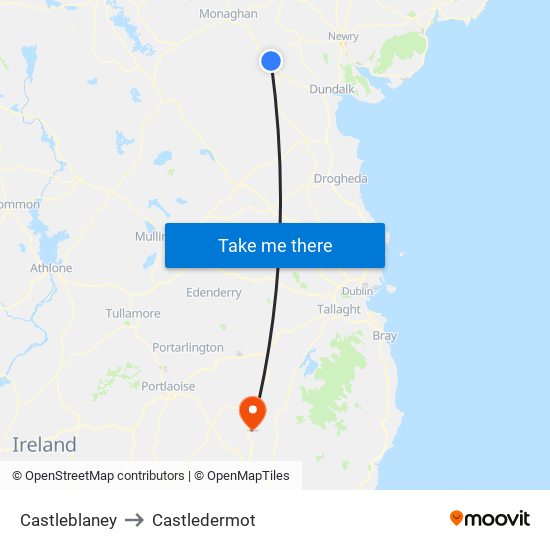 Castleblaney to Castledermot map