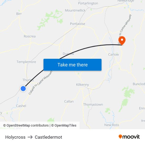 Holycross to Castledermot map