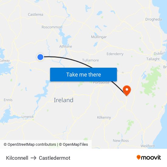 Kilconnell to Castledermot map