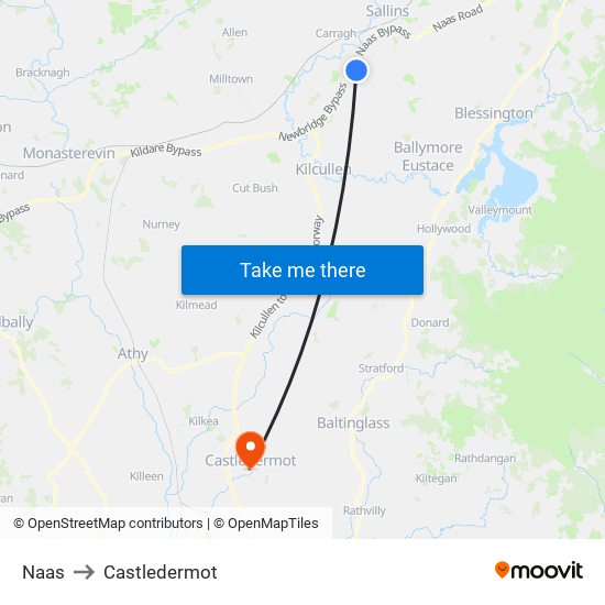 Naas to Castledermot map