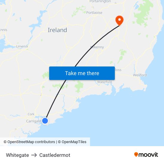 Whitegate to Castledermot map