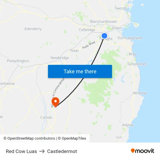 Red Cow Luas to Castledermot map