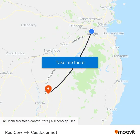 Red Cow to Castledermot map