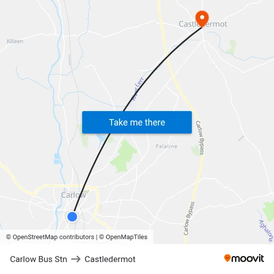 Carlow Bus Stn to Castledermot map