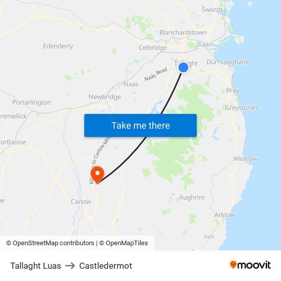 Tallaght Luas to Castledermot map