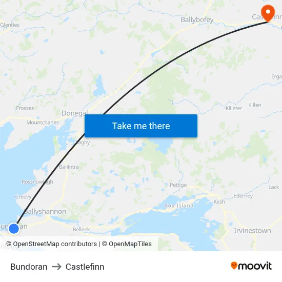 Bundoran to Castlefinn map