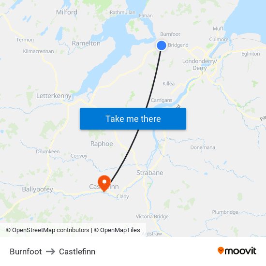 Burnfoot to Castlefinn map