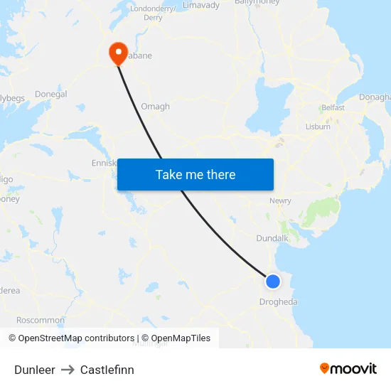 Dunleer to Castlefinn map
