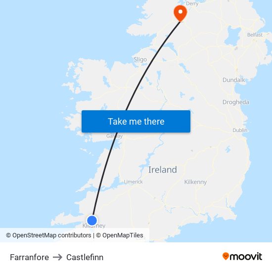 Farranfore to Castlefinn map