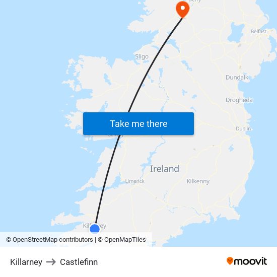 Killarney to Castlefinn map