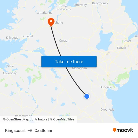 Kingscourt to Castlefinn map