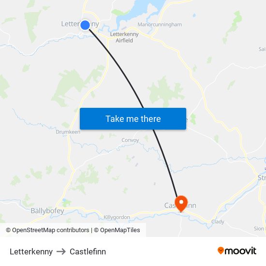 Letterkenny to Castlefinn map