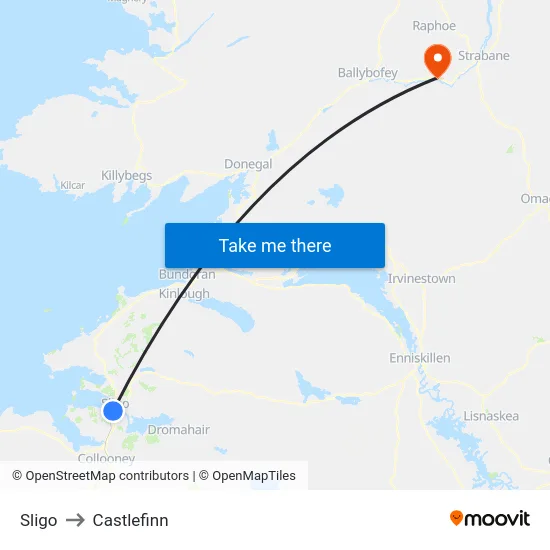 Sligo to Castlefinn map