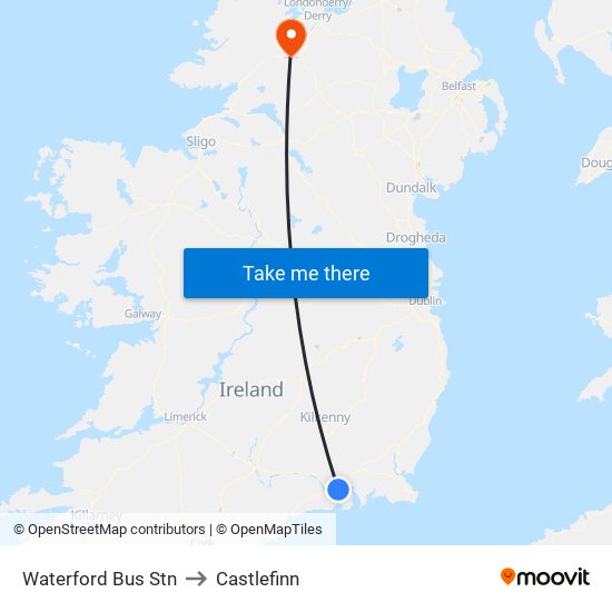 Waterford Bus Stn to Castlefinn map