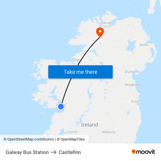 Galway Bus Station to Castlefinn map