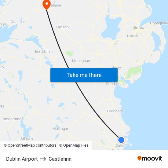 Dublin Airport to Castlefinn map