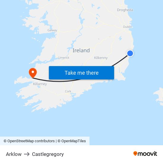Arklow to Castlegregory map
