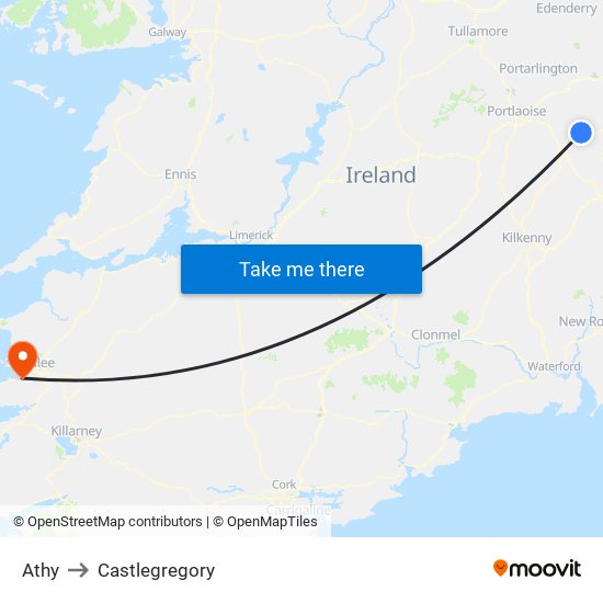 Athy to Castlegregory map