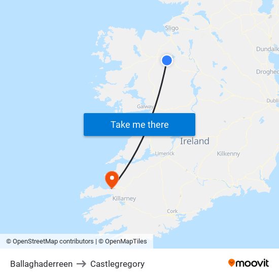 Ballaghaderreen to Castlegregory map