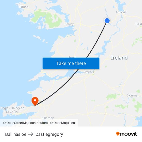 Ballinasloe to Castlegregory map